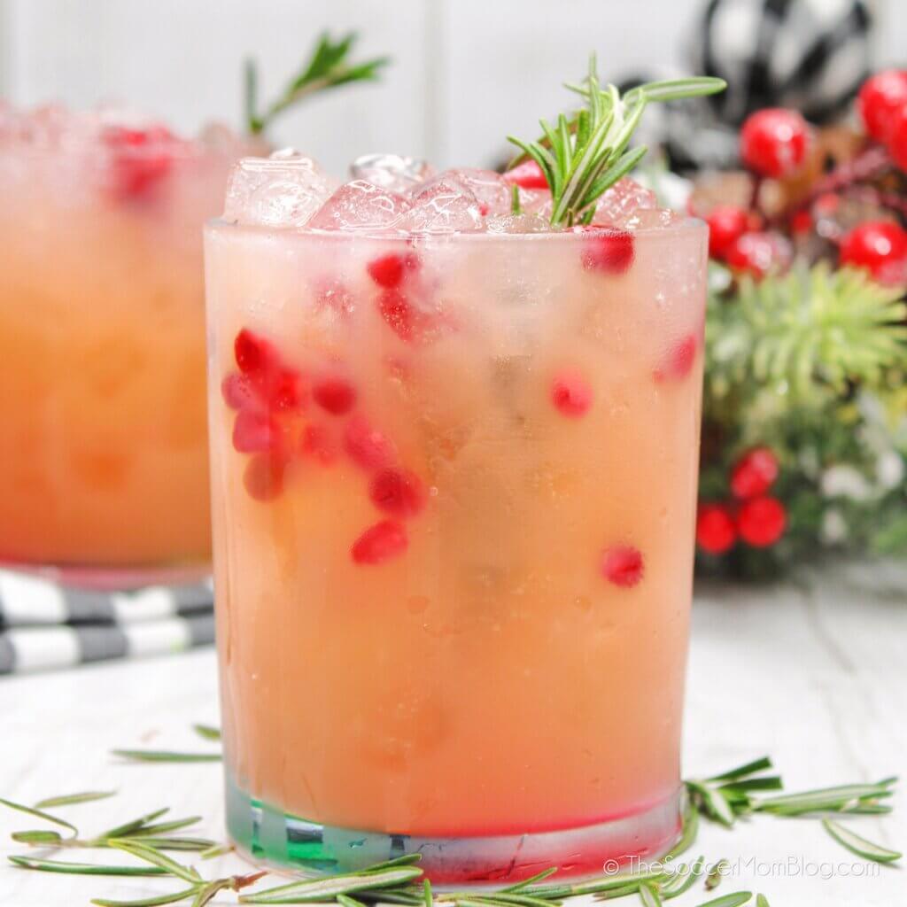 Holiday Paloma Cocktail, made with pomegranate and fresh rosemary