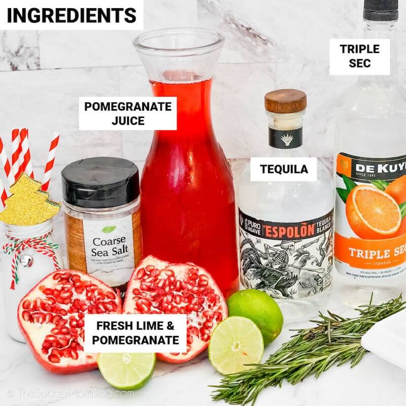 Pomegranate Margarita Ingredients, with text labels
