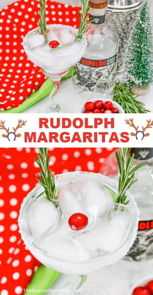 2 photo collage of Rudolph margaritas, with text overlay