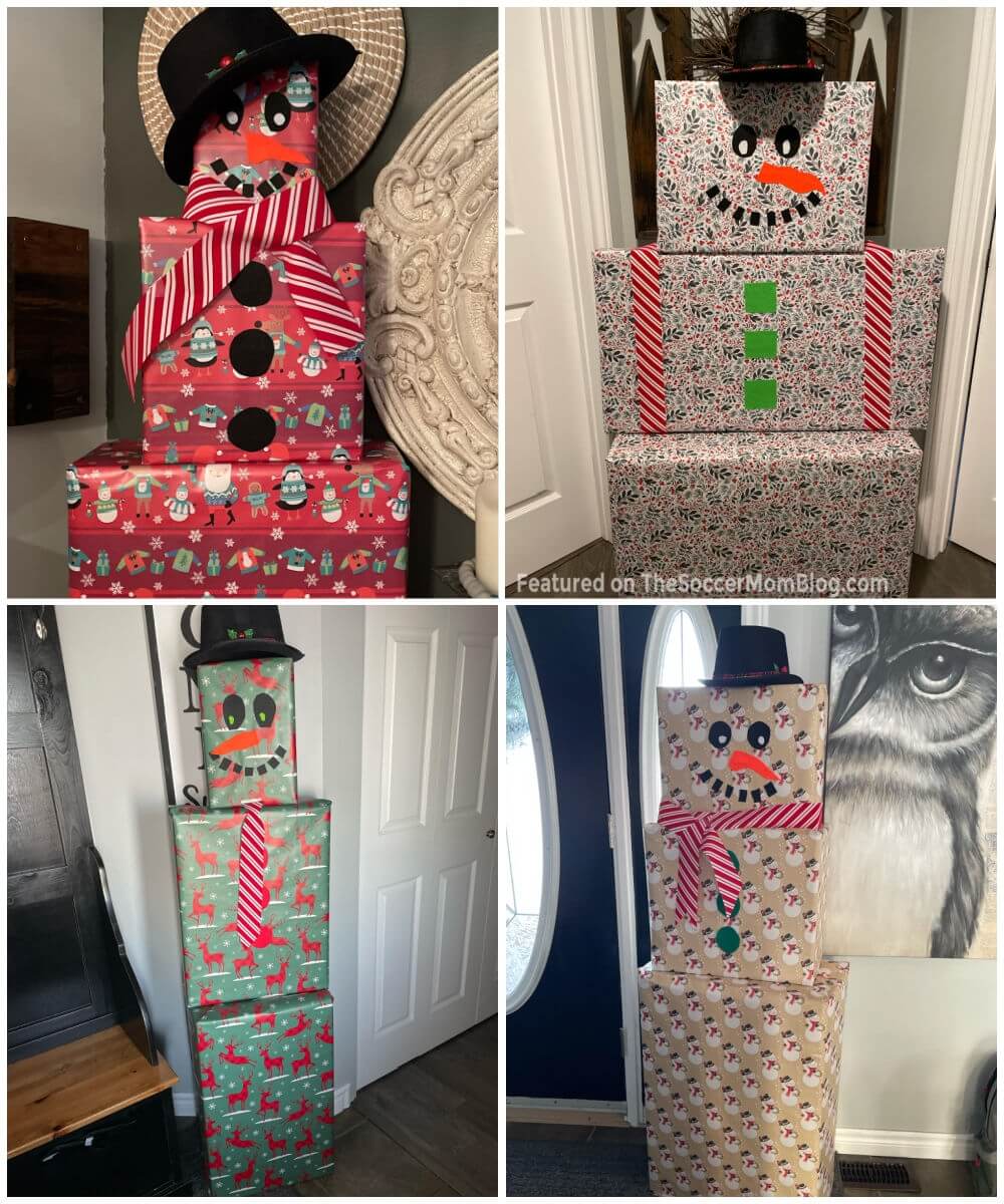4 photo collage of snowman gift ideas