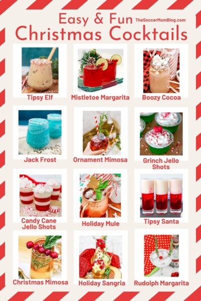 collage of 12 holiday cocktail photos, with recipe names