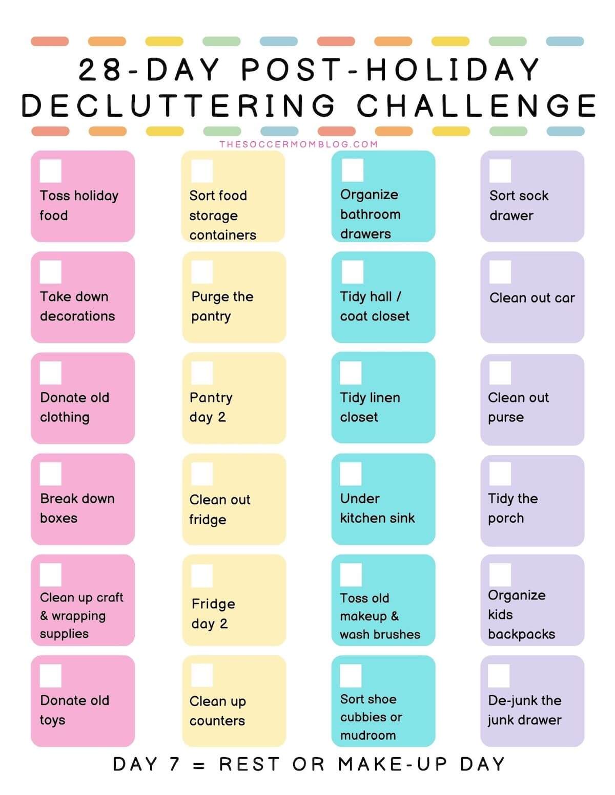 calendar for a 28-day declutter challenge.