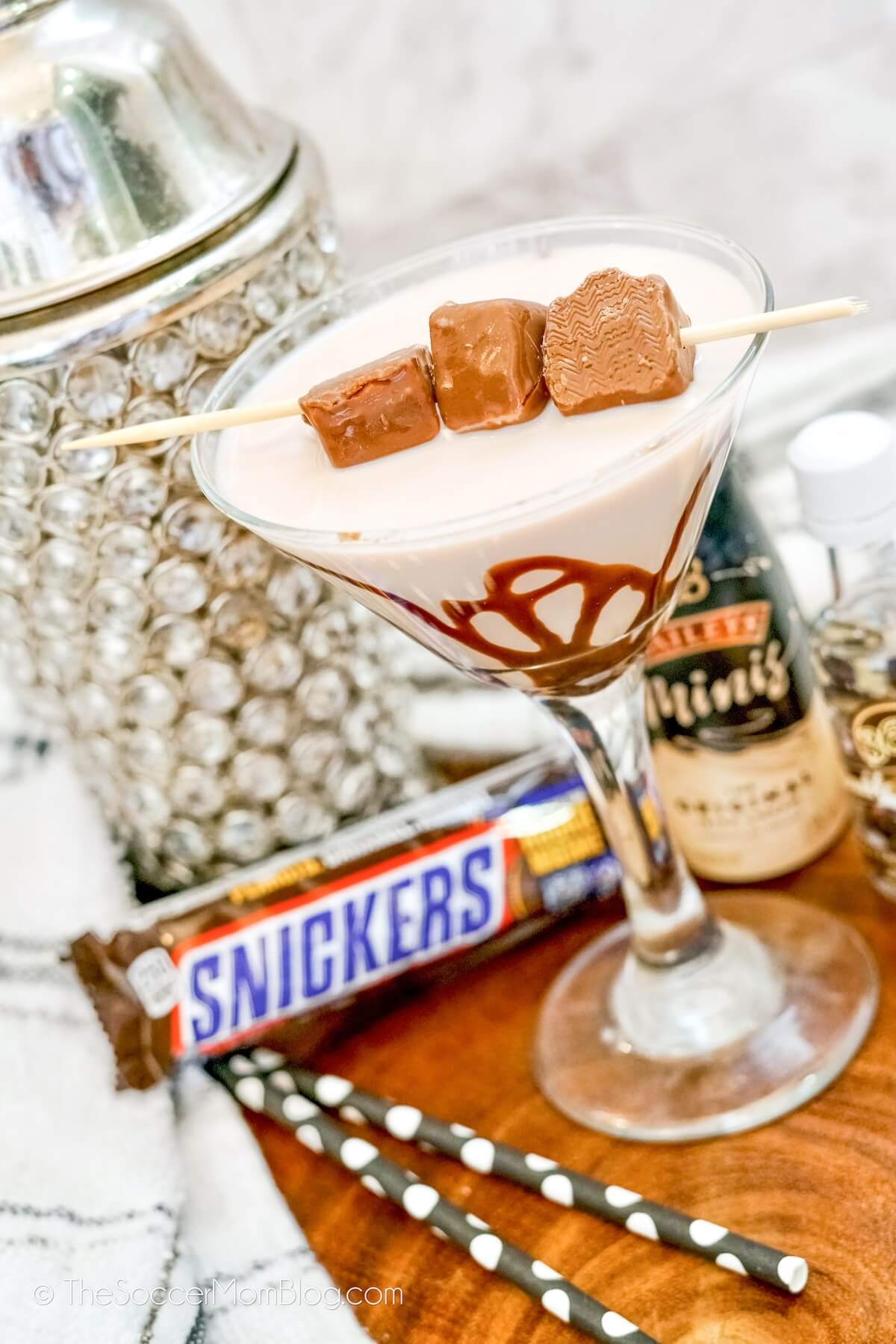 Snickers martini, with candy bar