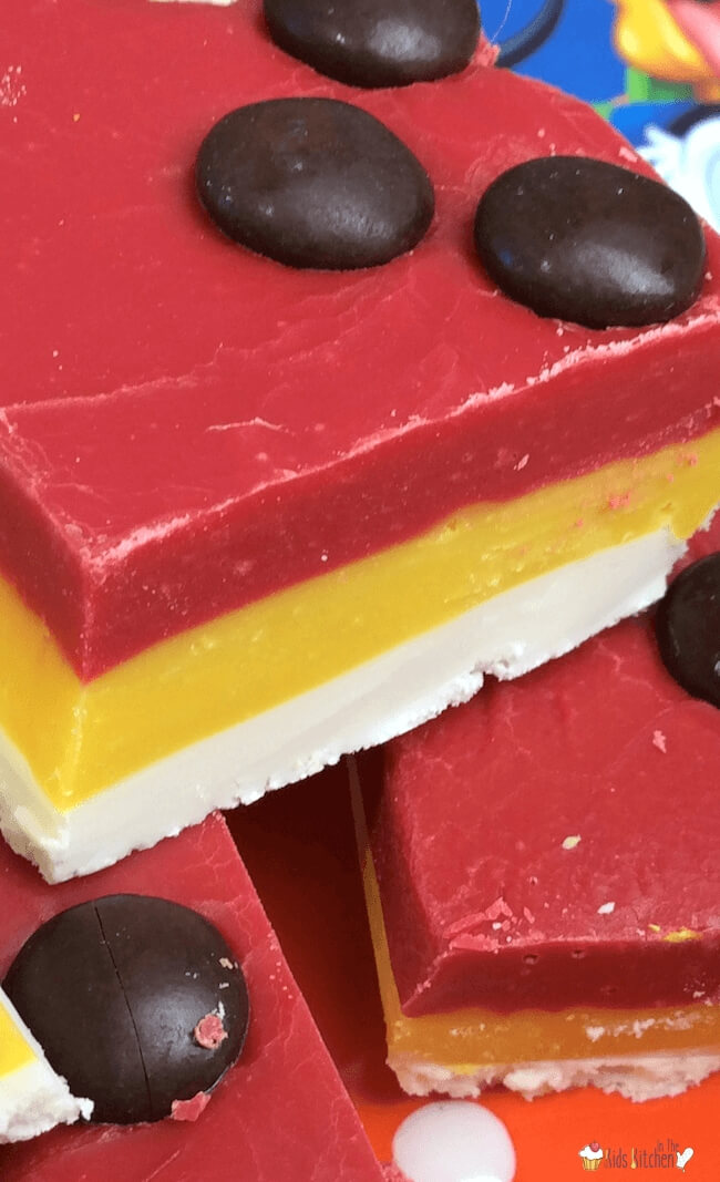 red and yellow Mickey Mouse inspired fudge