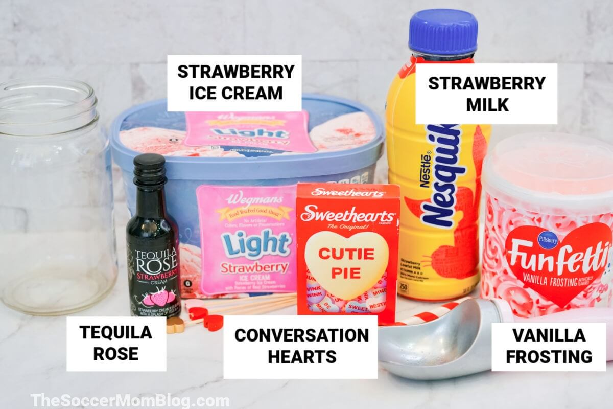 ingredients needed to make boozy Valentine milkshakes