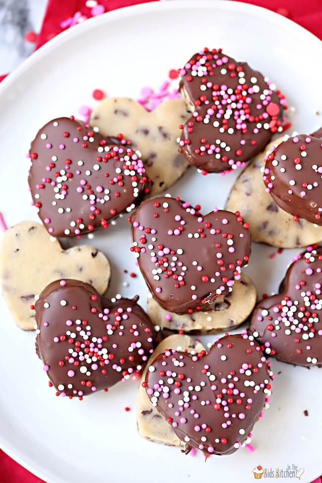 cookie dough hearts covered in chocolate