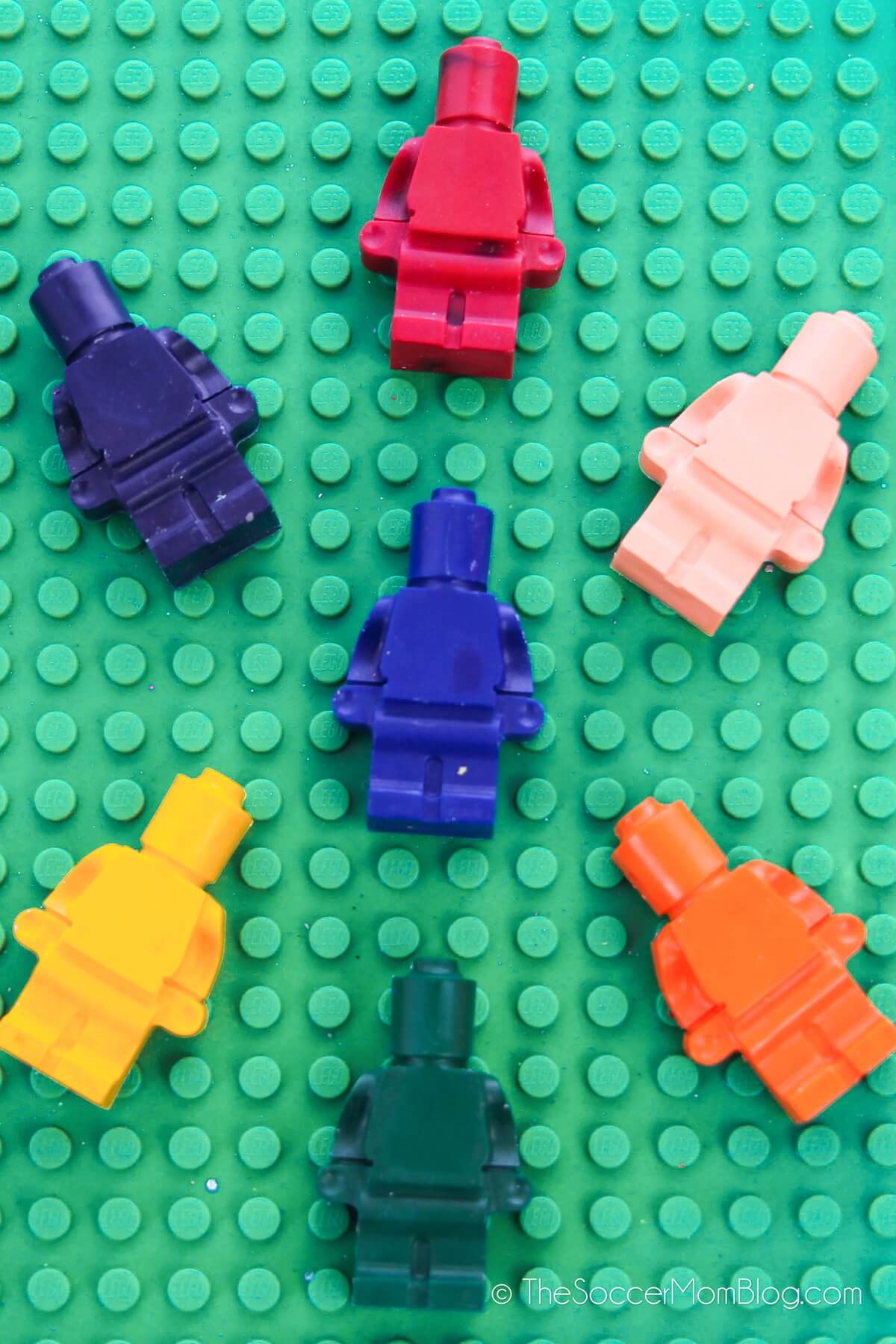 Lego Minifigure Crayons, on a LEGO board