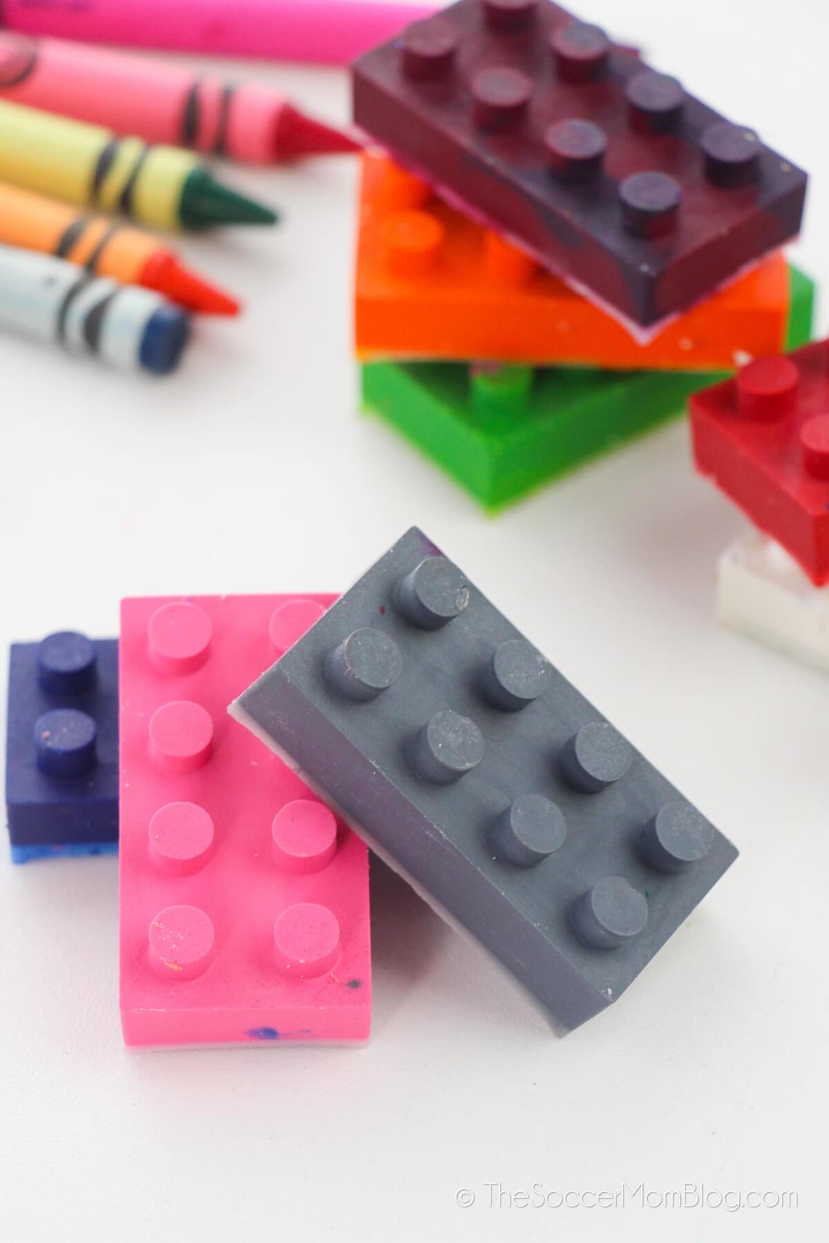 Finished Lego Block Crayons, with regular crayons 