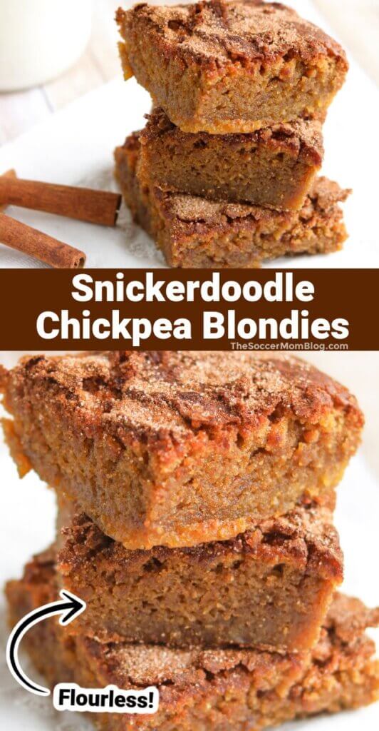 2 photo Pinterest collage of Snickerdoodle Chickpea Blondies