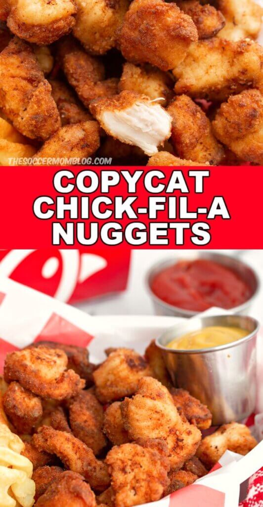2 photo Pinterest image of copycat Chick-Fil-A nuggets