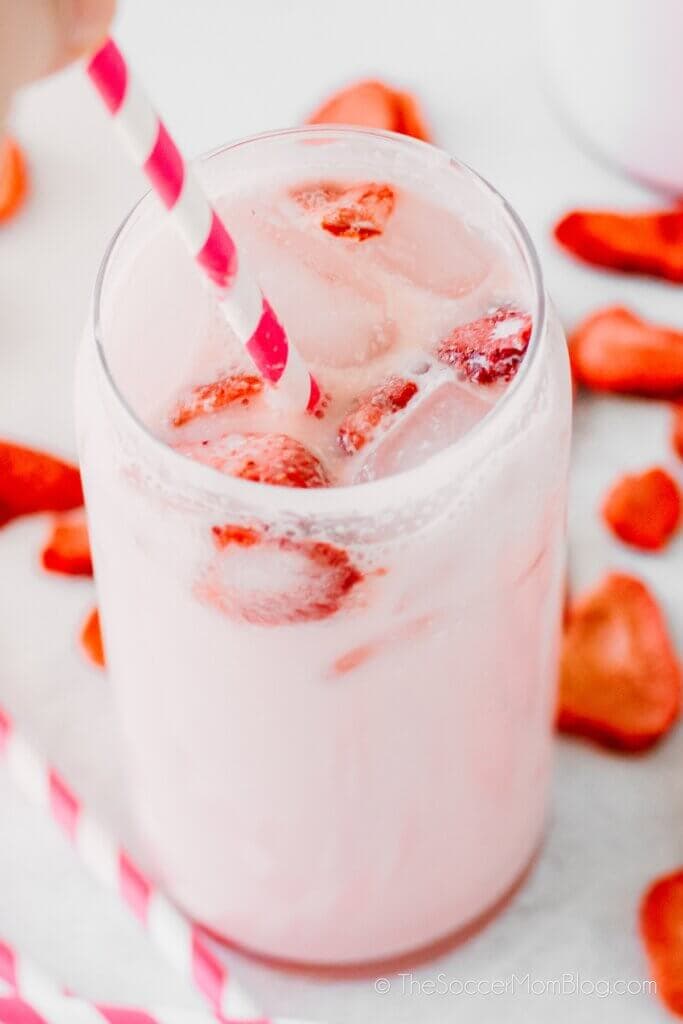 close up of a homemade pink drink, Starbucks copycat