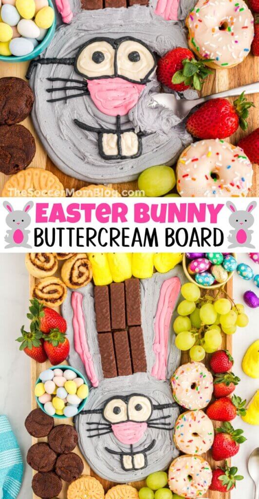 2 photo vertical Pinterest collage for Easter Bunny Buttercream board.