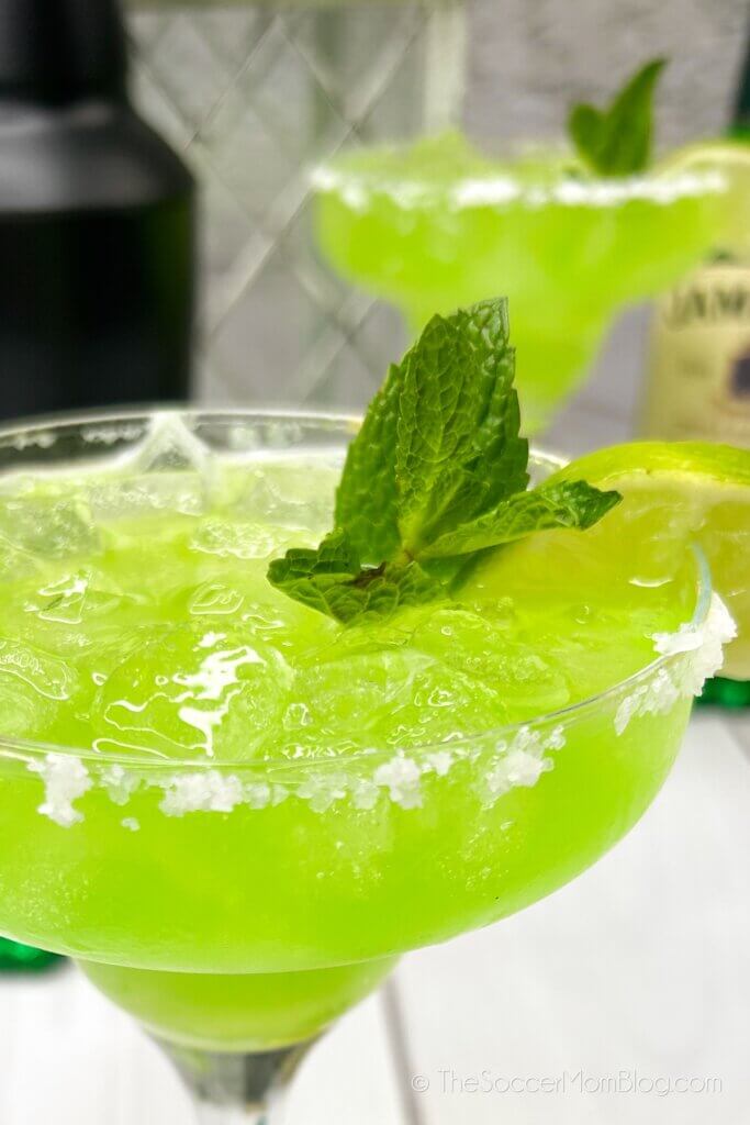 close up of a bright green Irish Margarita