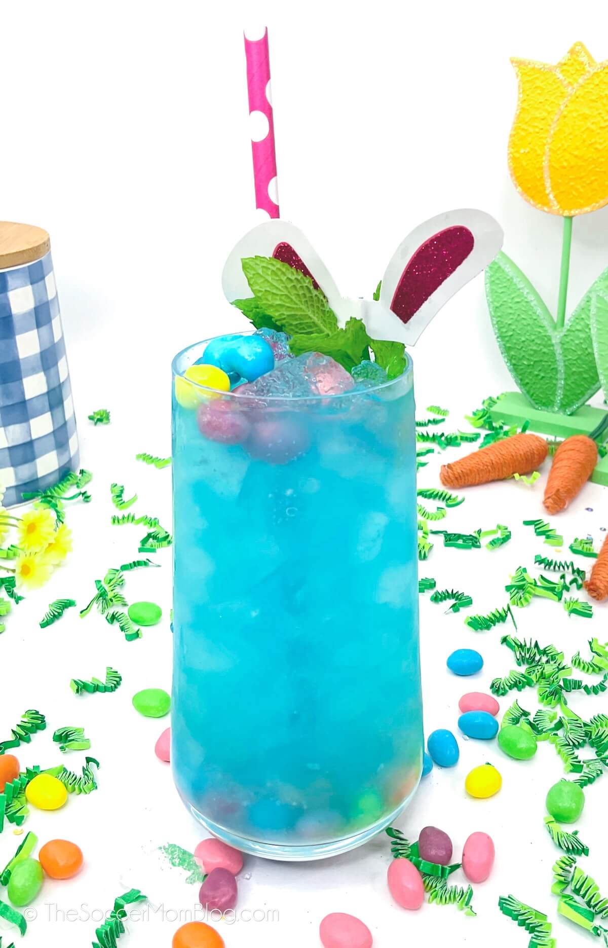 bright blue Easter cocktail filled with Jelly beans
