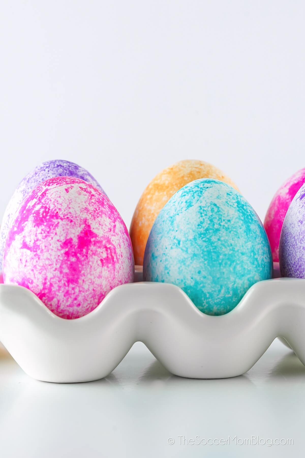 colorful textured Easter eggs that were dyed with rice