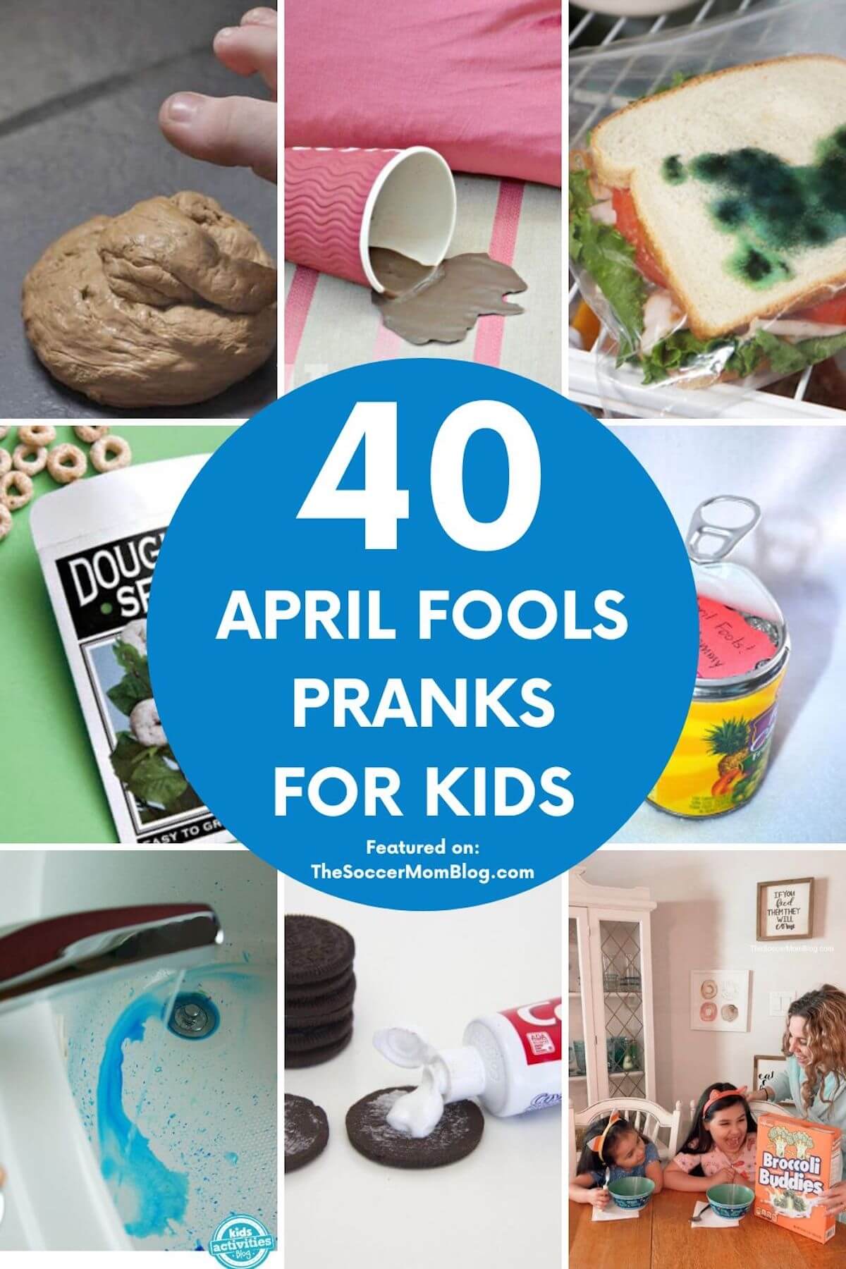 collage of April Fools pranks for kids