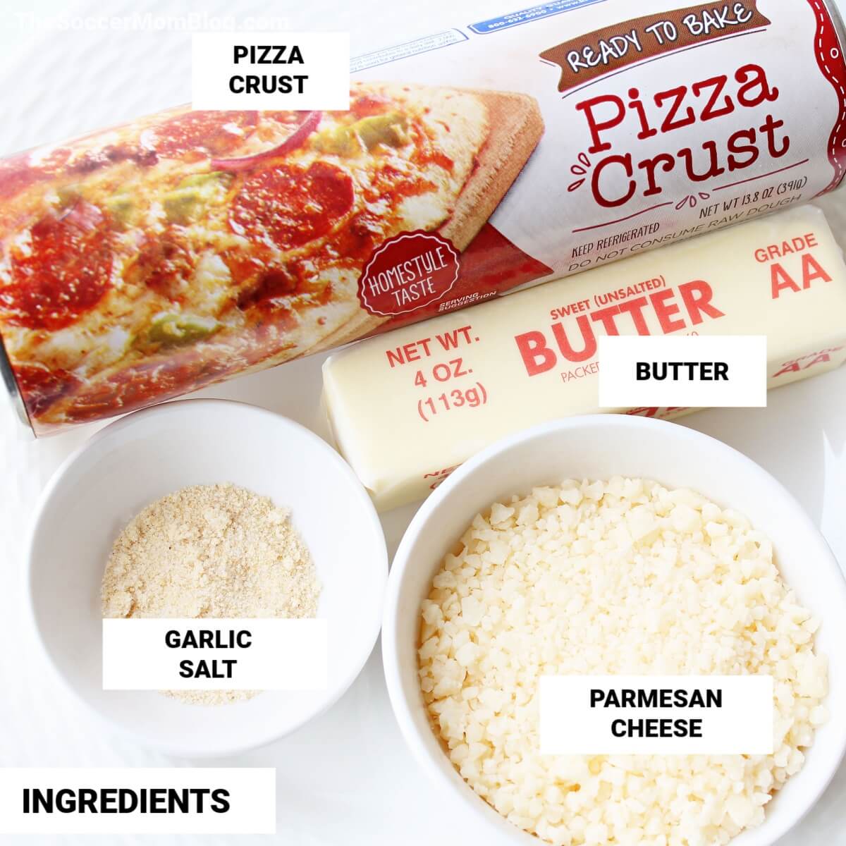 homemade Little Caesars crazy bread ingredients, with text labels
