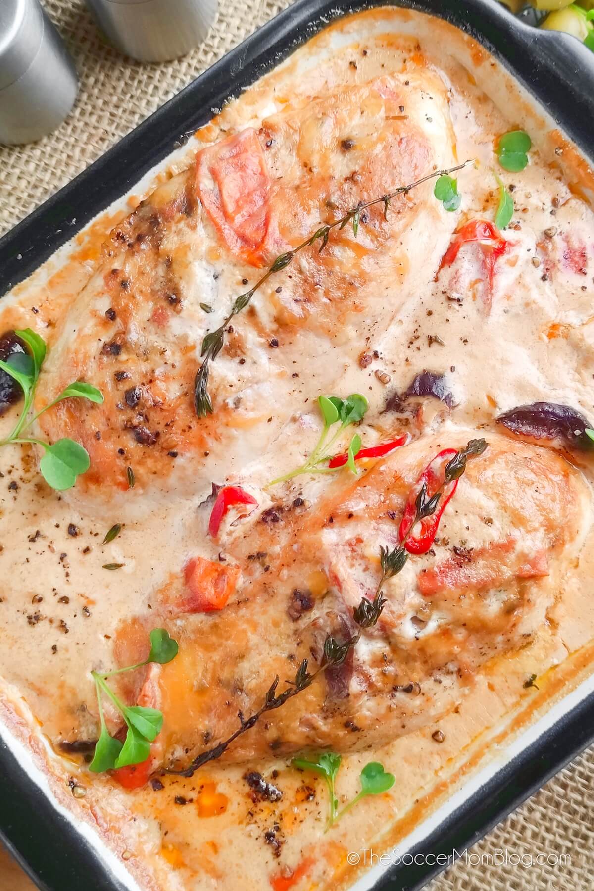 Freshly Cooked Pan of Marry Me Chicken in creamy sauce