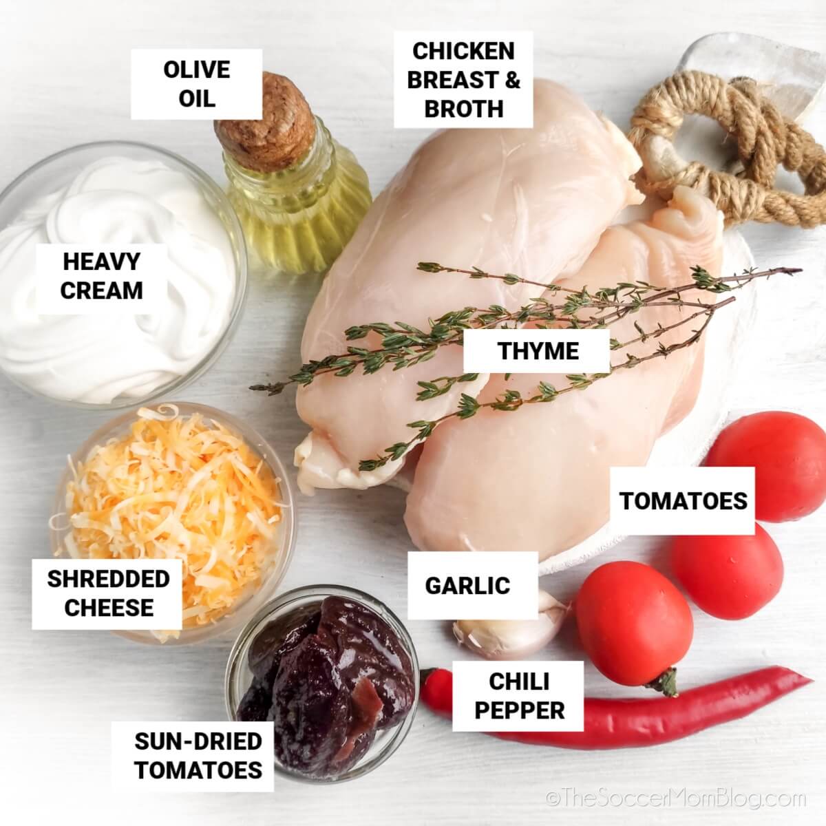 Marry Me Chicken Ingredients, with text labels