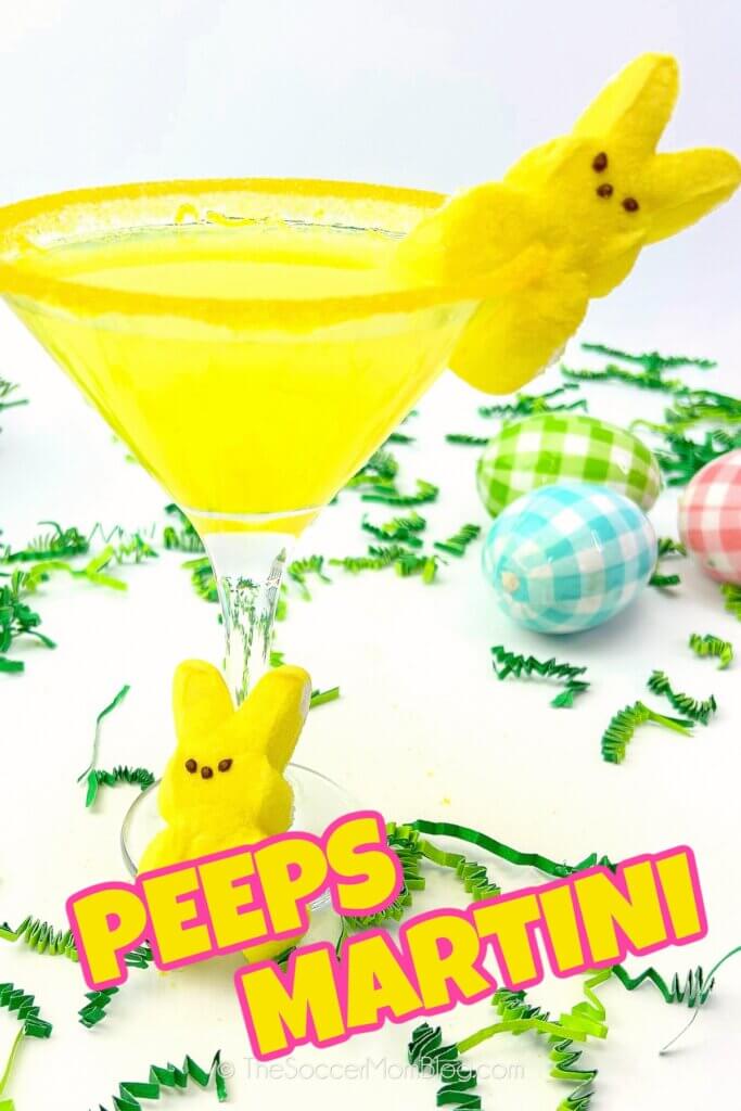 yellow Peeps martini with recipe text overlay