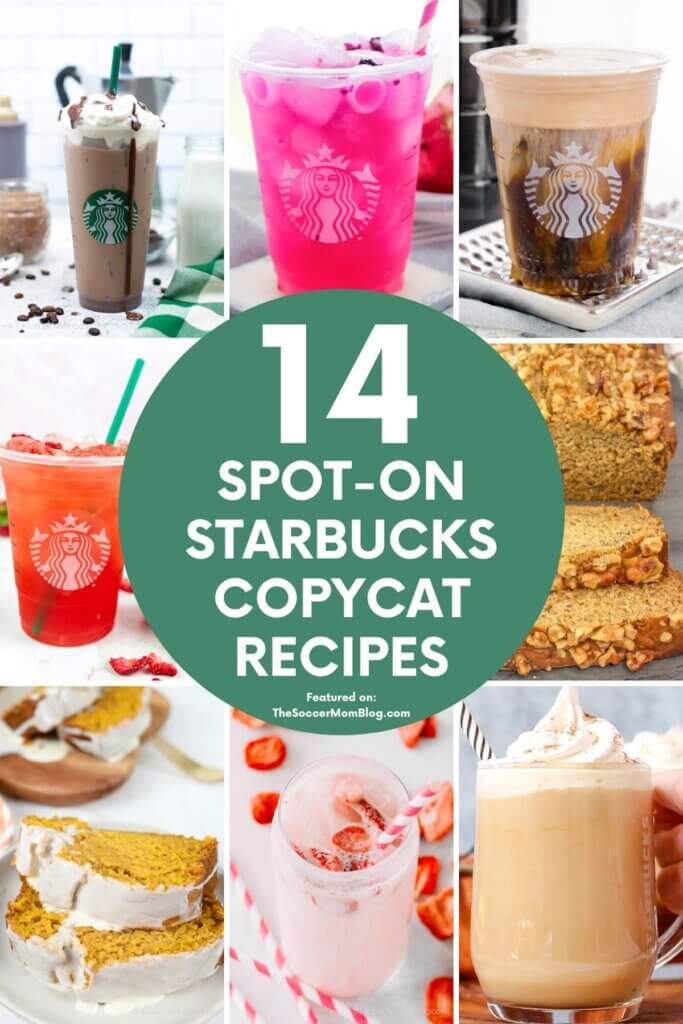 collage of Starbucks food and drink items