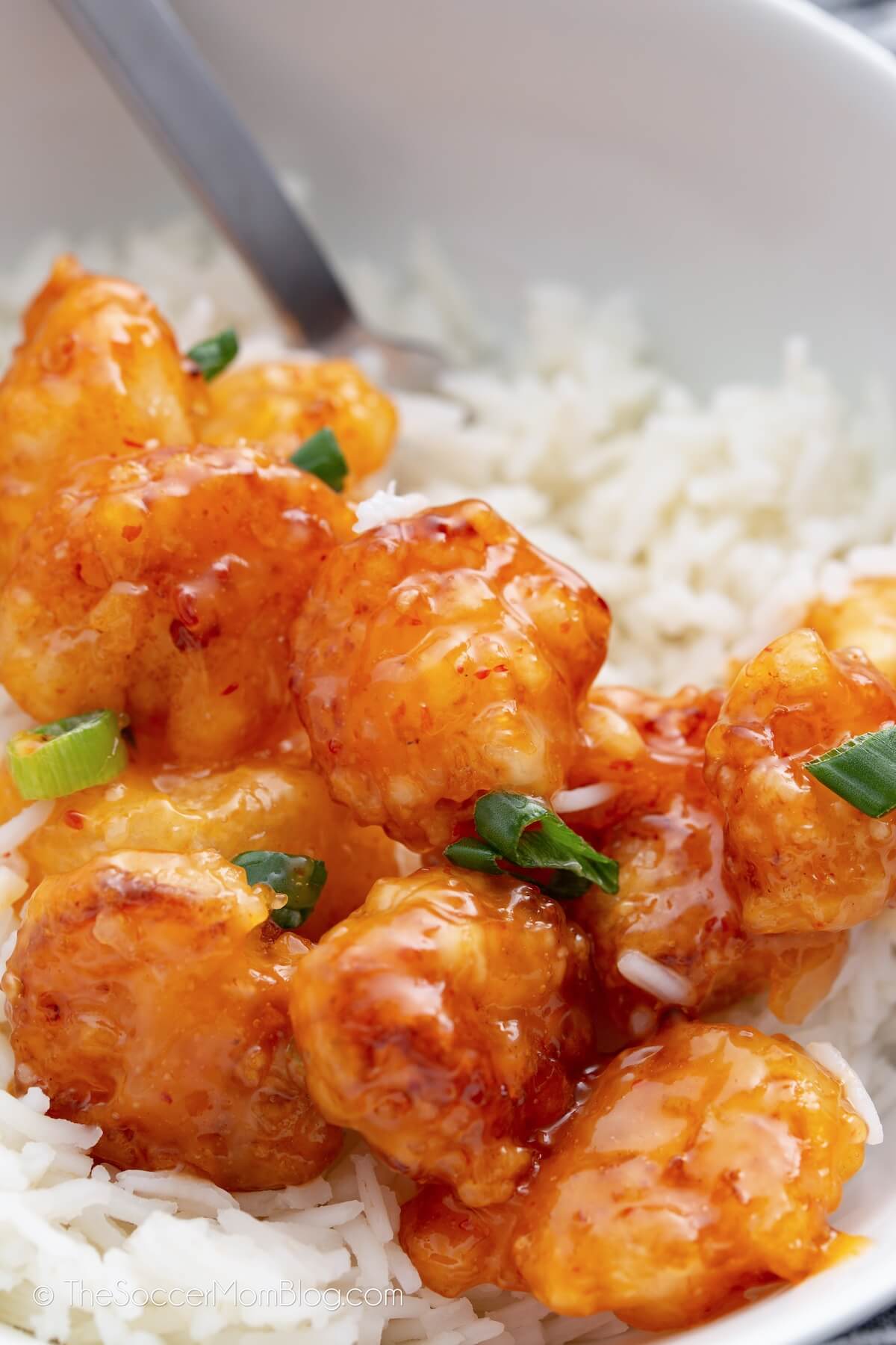 close up of crispy fried bang bang shrimp
