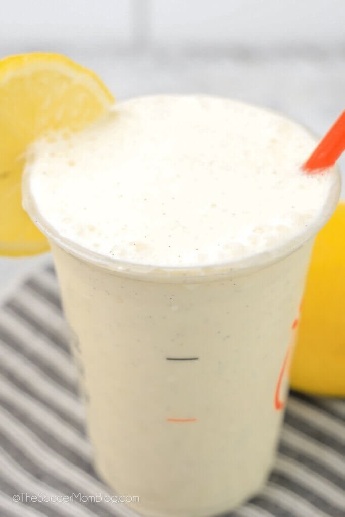 close up of a homemade frosted lemonade
