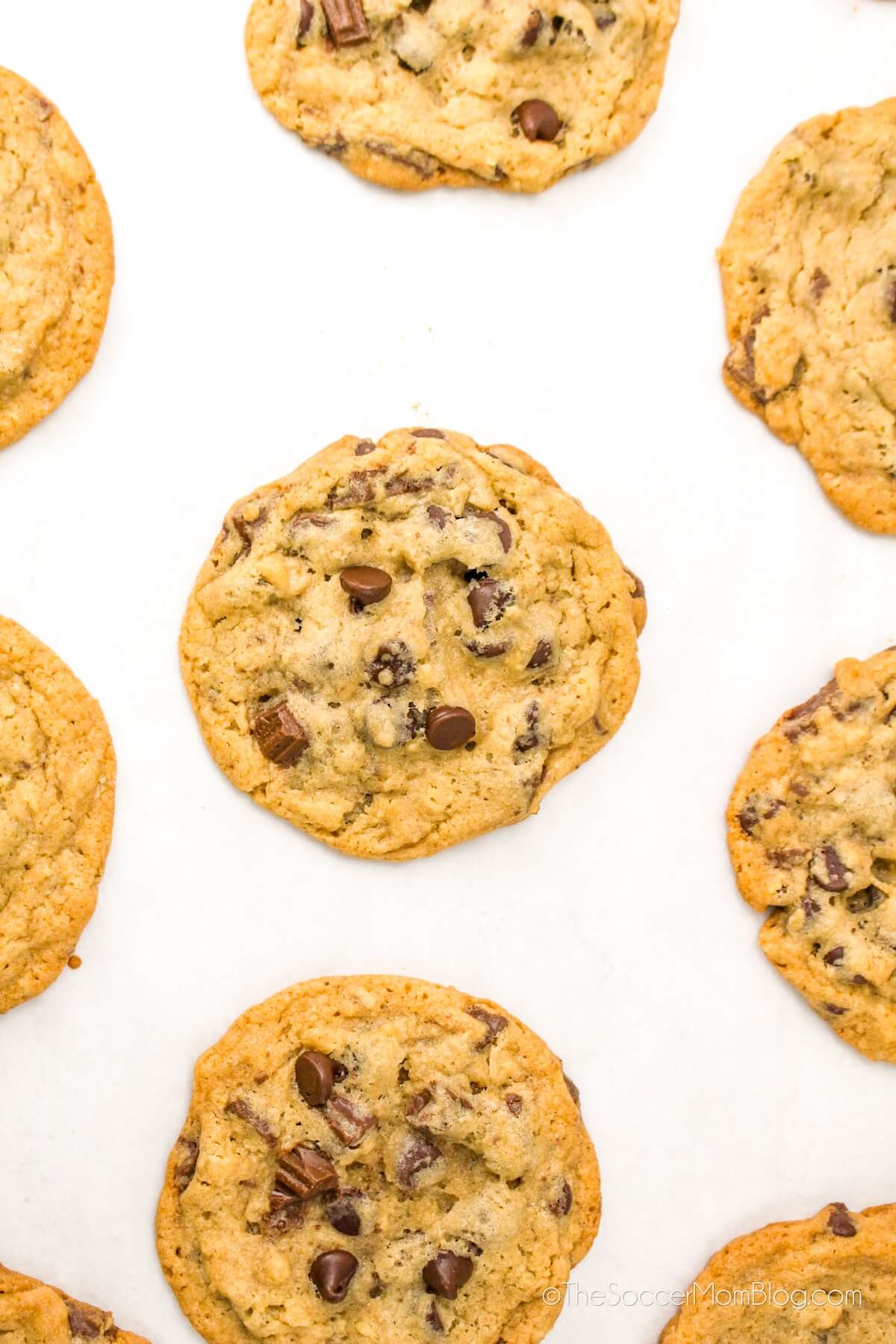 chocolate chunk cookies on white background