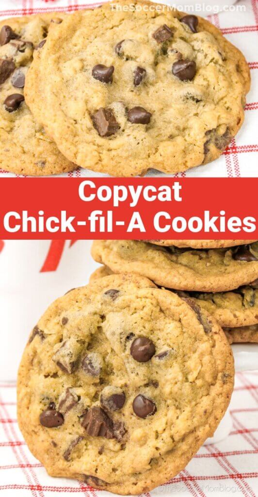 2 photo vertical Pinterest collage of copycat Chick-fil-A cookies
