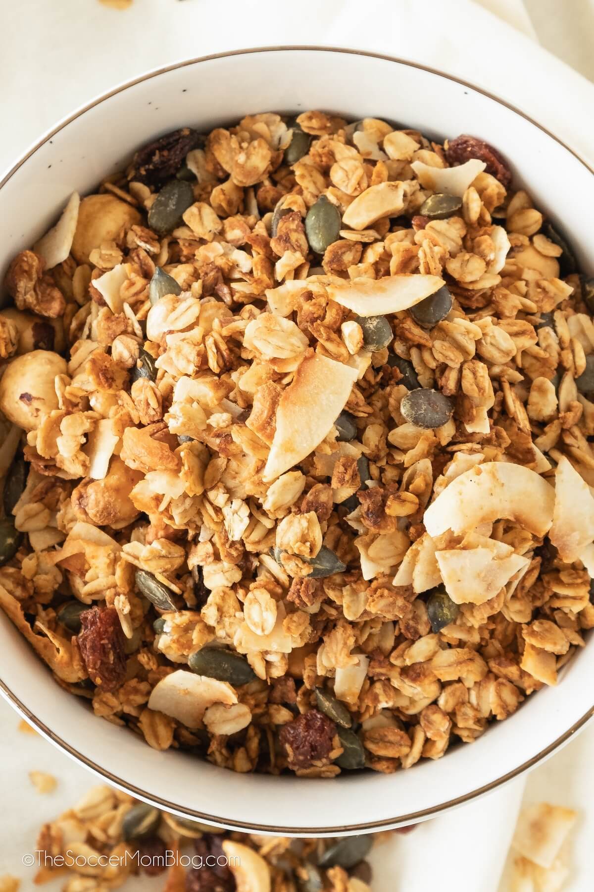 top-down shot of a bowl of granola