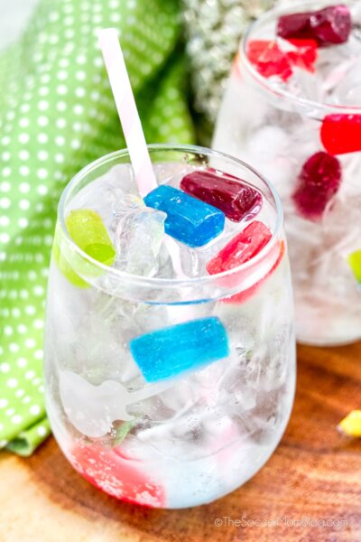 close up of a vodka cocktail with Jolly Rancher candies inside
