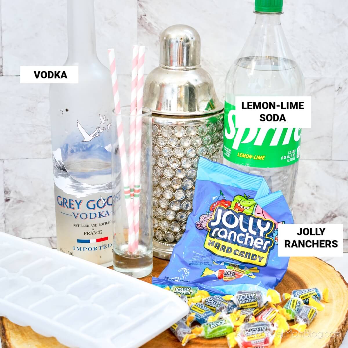 Jolly Rancher cocktail ingredients, with text labels