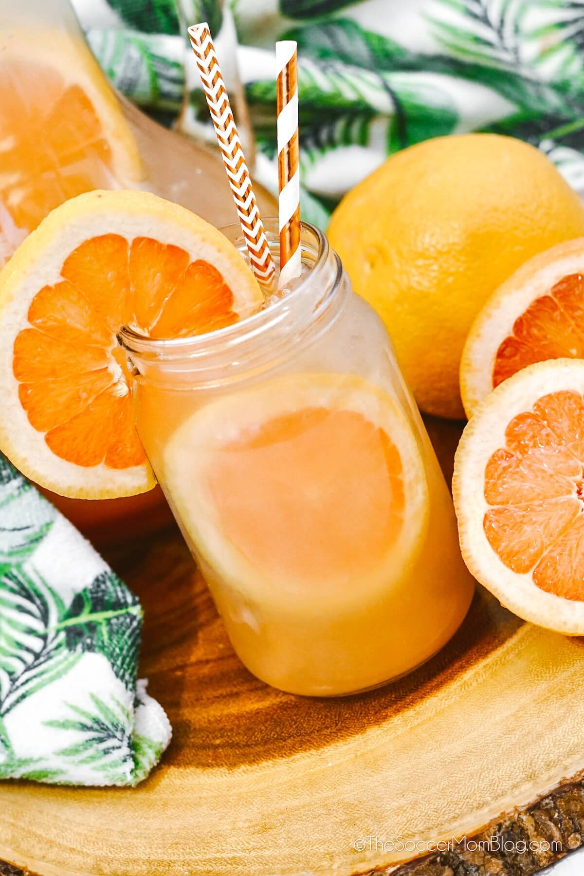 mason jar with grapefruit juice