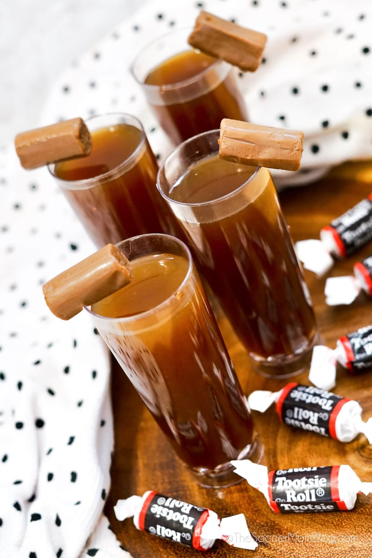 four Tootsie Roll candy flavored shots