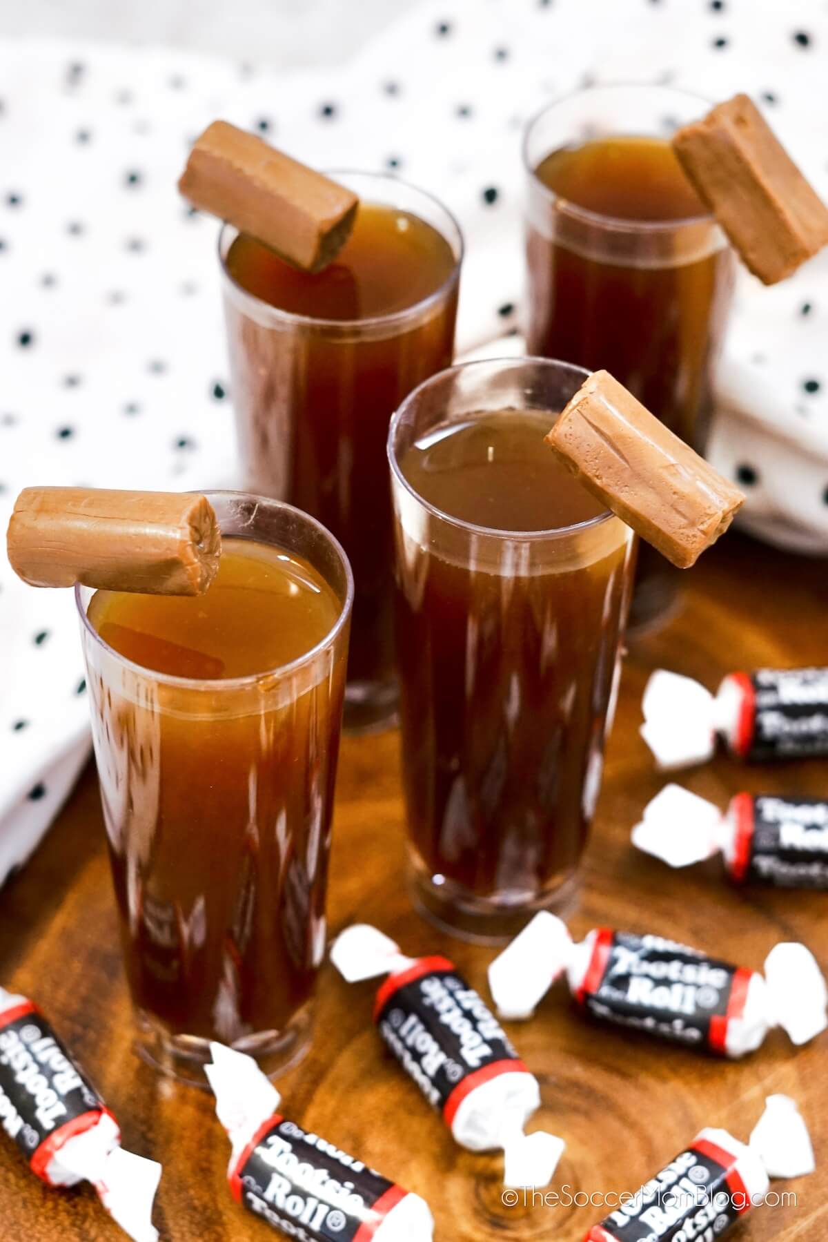 Tootsie roll shots with candies