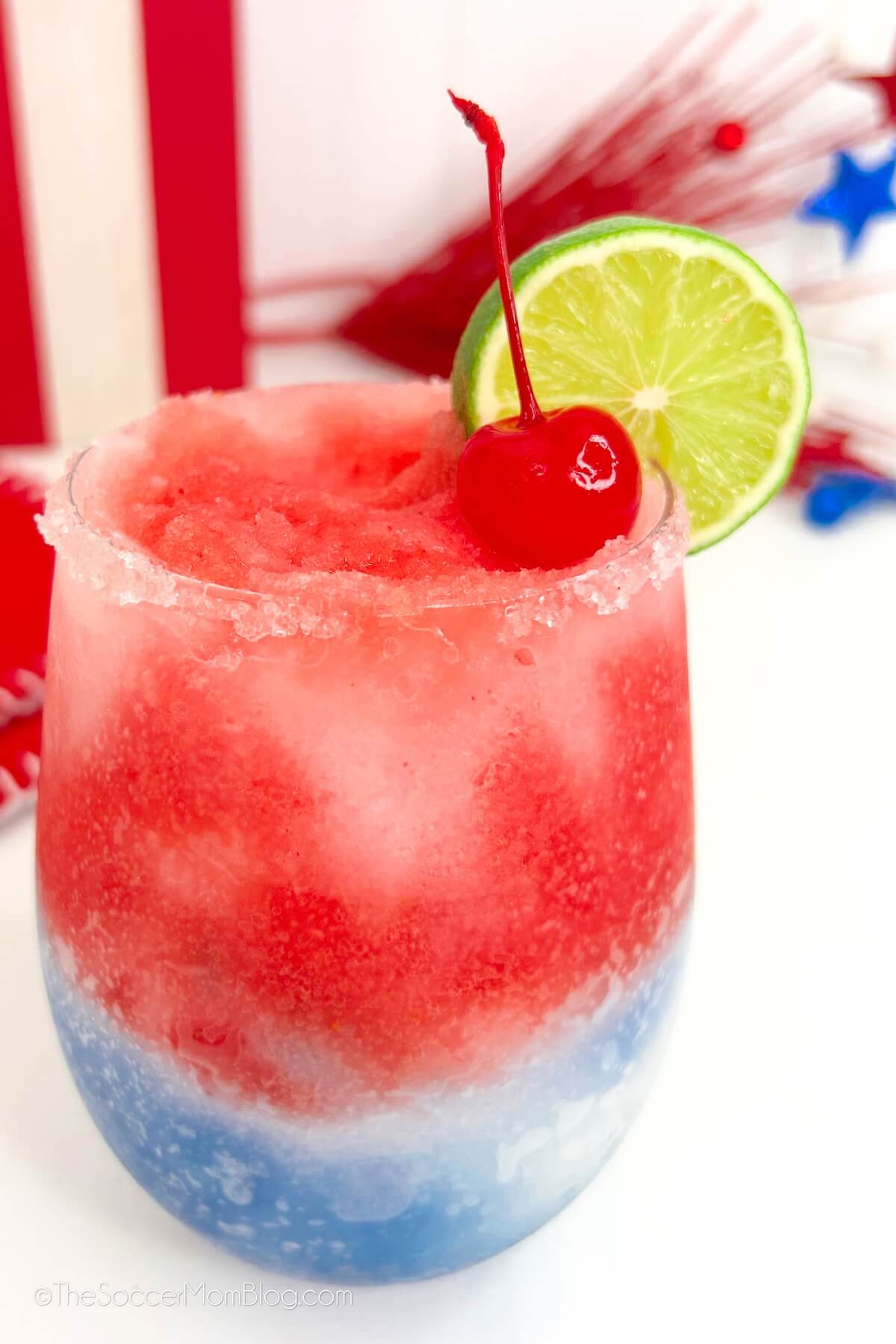 USA themed margarita with red, white and blue layers
