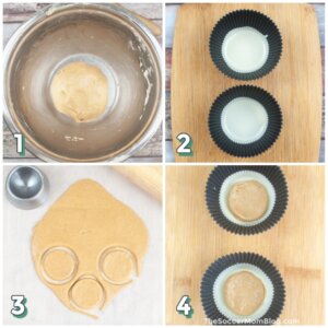 4 step photo collage showing how to make homemade white chocolate peanut butter cups