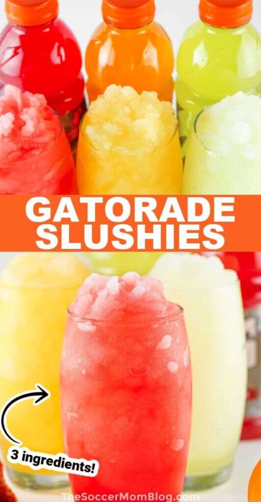 2 photo vertical Pinterest image for Gatorade slushy recipe