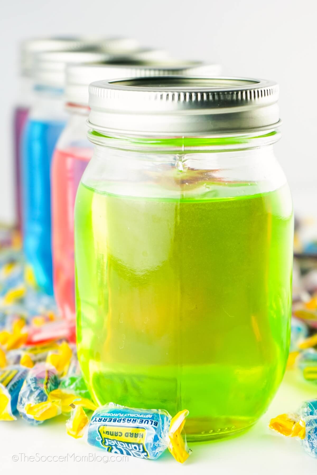 bright green Jolly Rancher infused vodka