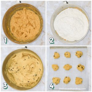 Pumpkin Chocolate Chip Cookies - 4 step photo collage showing the making