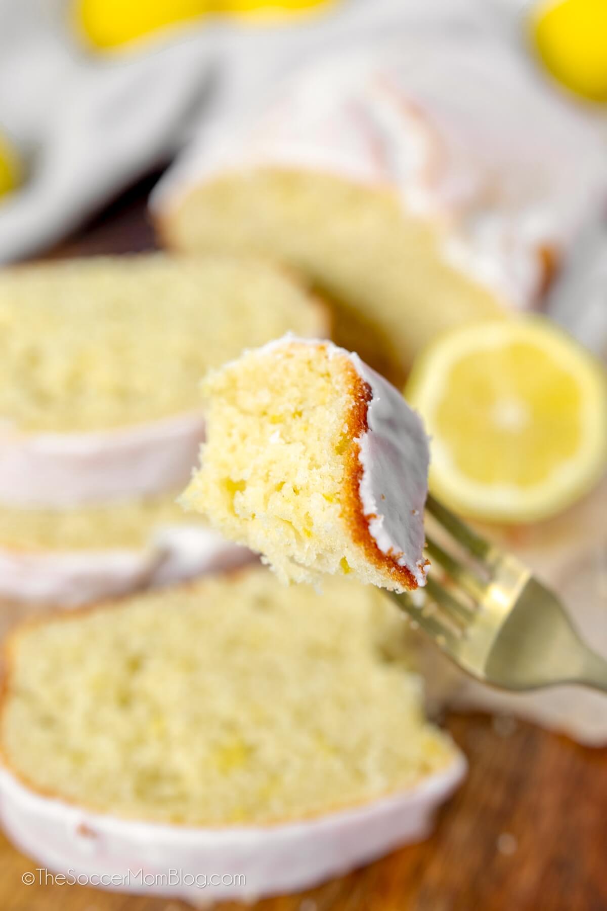 forkful of lemon pound cake