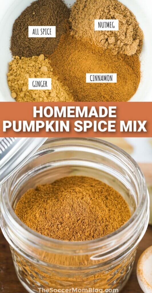 2 photo vertical Pinterest collage of homemade pumpkin spice blend; text overlay "Homemade Pumpkin Spice Mix"