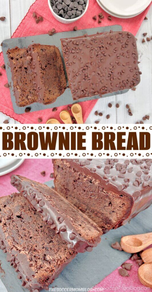 2 photo vertical Pinterest collage of brownie bread.