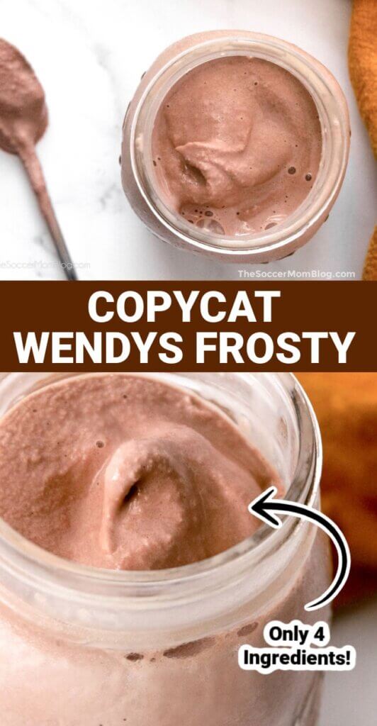 2 photo vertical Pinterest collage of a copycat Wendy's frosty - close up and top-down photos
