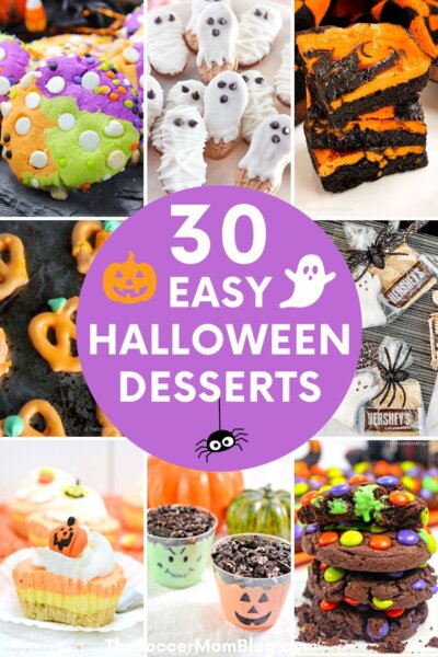 collage of Halloween dessert photos; text overlay "30 Easy Halloween Desserts".