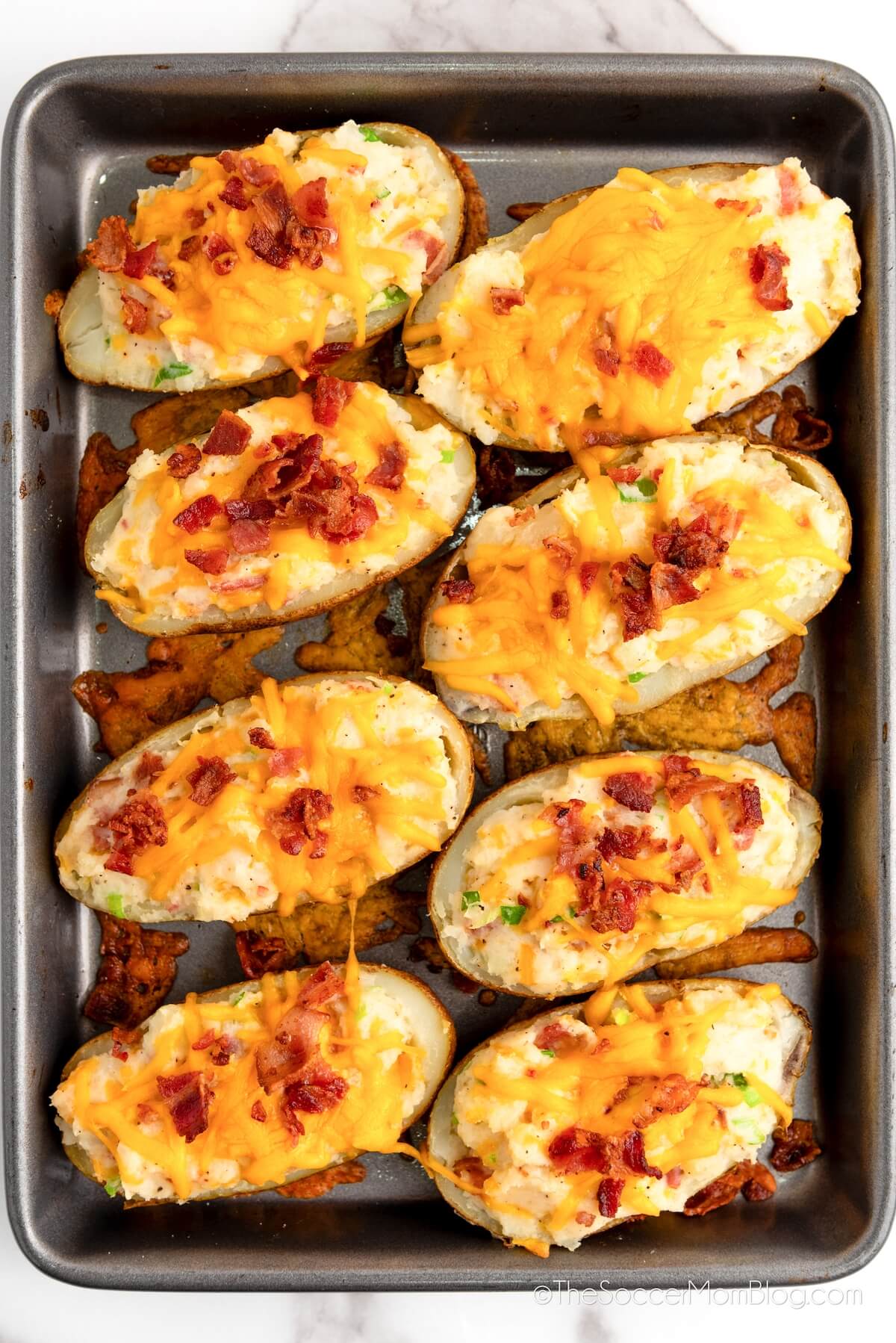 Twice Baked Potatoes in a baking pan.