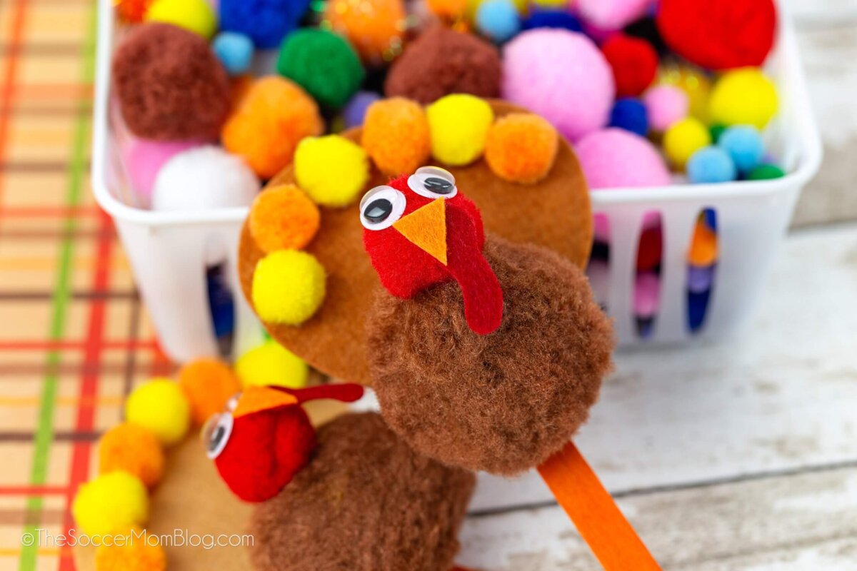 a pom pom turkey puppet.