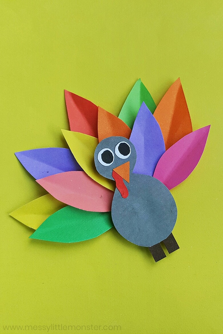 turkey craft made with colorful construction paper.