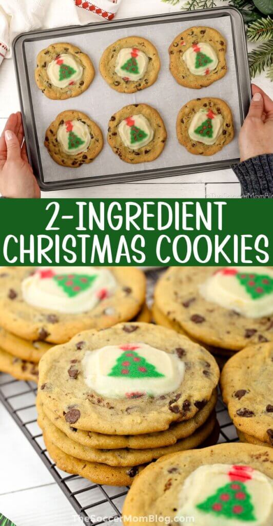 2 photo vertical Pinterest collage showing 2 ingredient Christmas cookies.