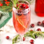 Christmas mimosa made with cranberry juice.